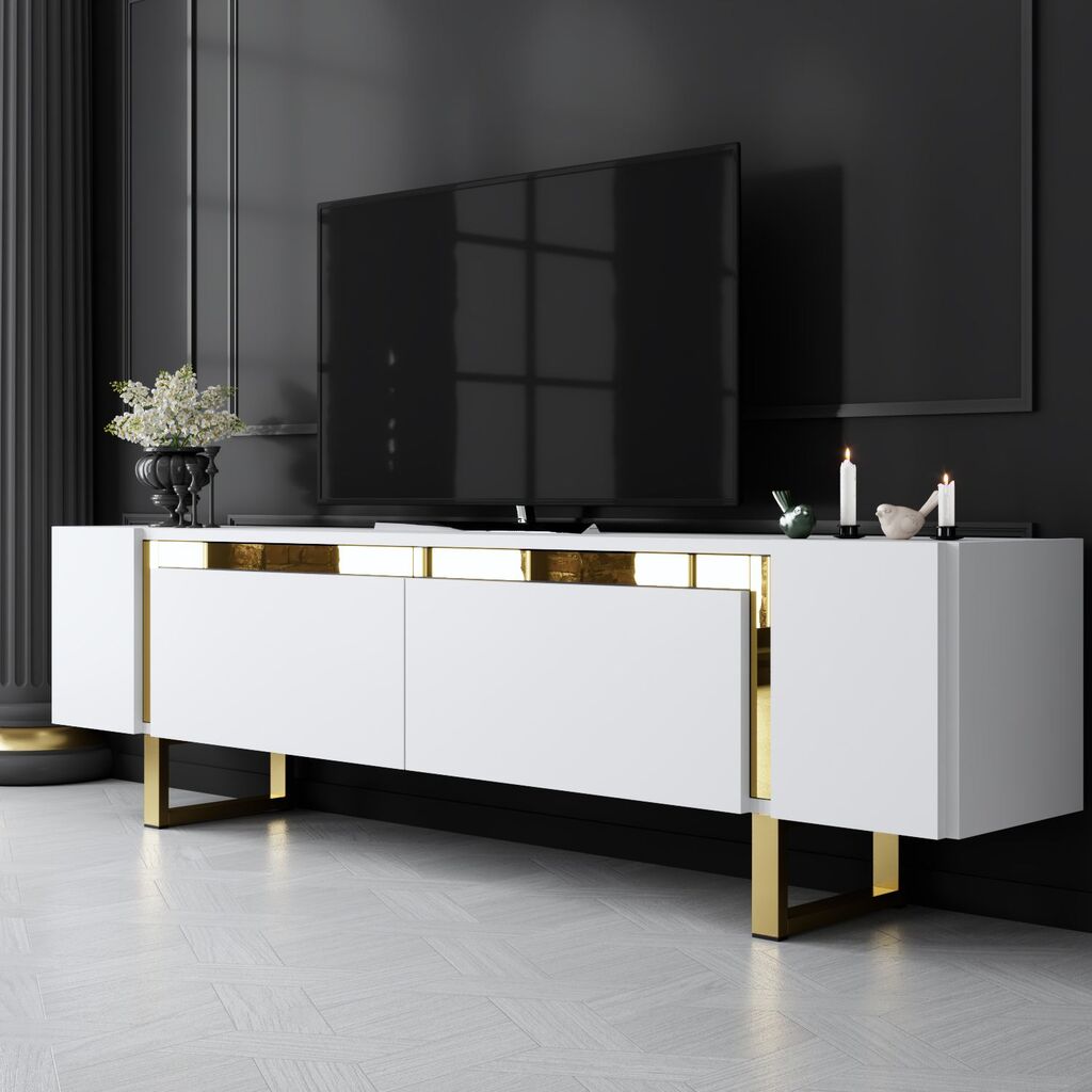 Hanah Home TV komoda Yildiz, 180x50x30 cm, Bijelo-Zlatne boje