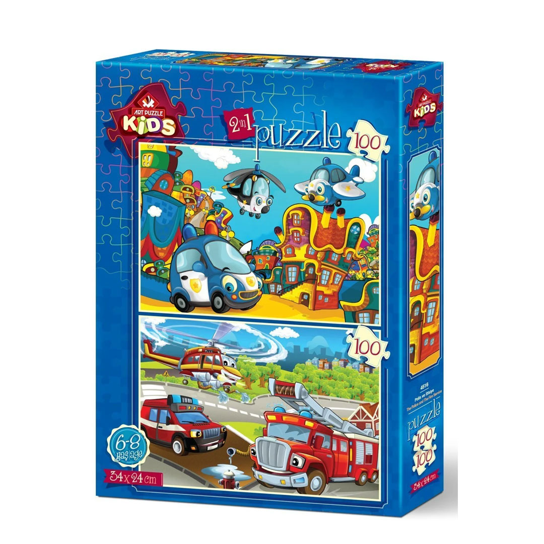 Art Puzzle Slagalica 2u1 Policija i vatrogasci 4516, 2 x 100 dijelova