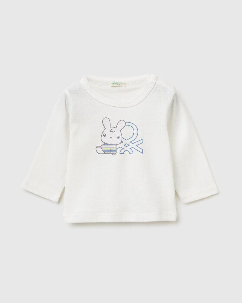 Benetton Majica dugih rukava za bebe 3I9WA106WW-901-74, Bijela