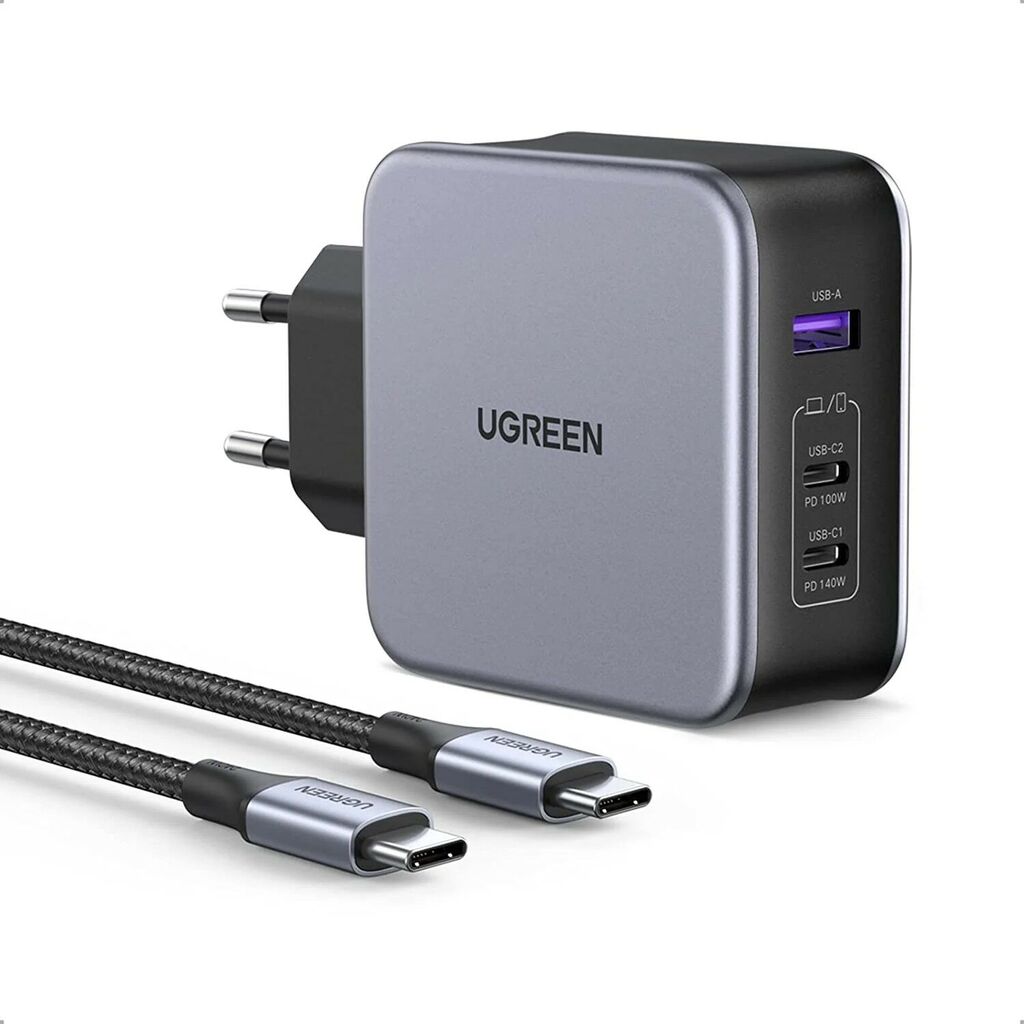 Ugreen 3-portni USB-C punjač Nexode, 140 W, PD 3.1 GaN, USB-C, Sivi