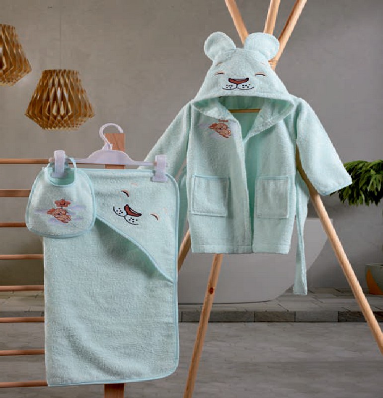 DEKOR DOM Bademantil set za bebe CB Aslan, Mint