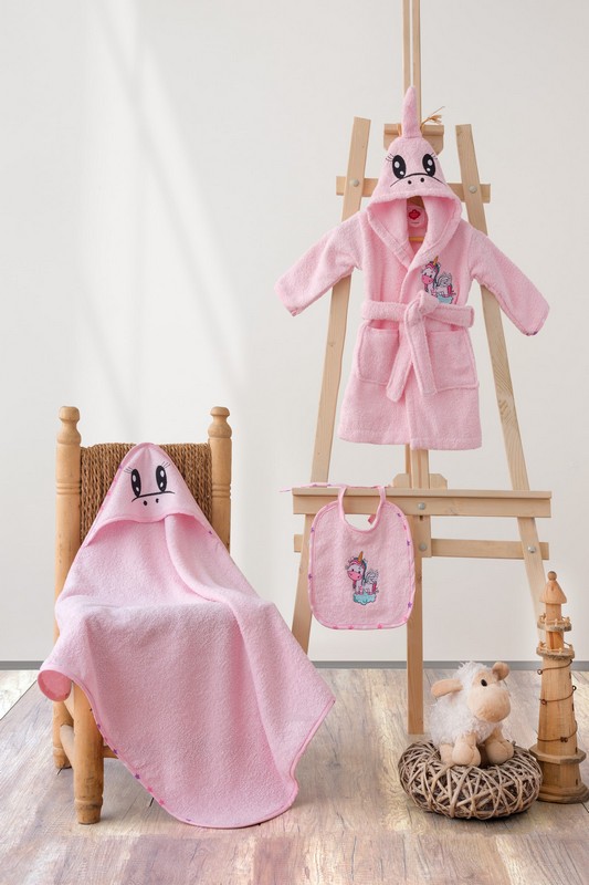 DEKOR DOM Bademantil set za bebe CB Unicorn, Roze