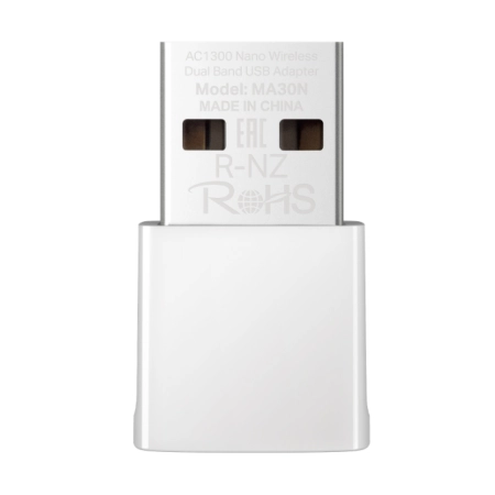 Mercusys MA30N AC1300 Nano Wireless Dual Band USB Adapter, 400 Mbps at 2.4 GHz + 867 Mbps at 5 GHz, Internal Antennas, USB 2.0, Nano Size, MU-MIMO, WPA3