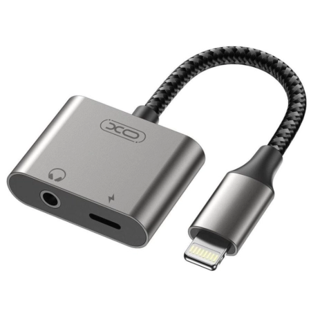 XO Lighnting na Lightning adapter + 3.5mm konektor NB-R258B, Tamnosivi