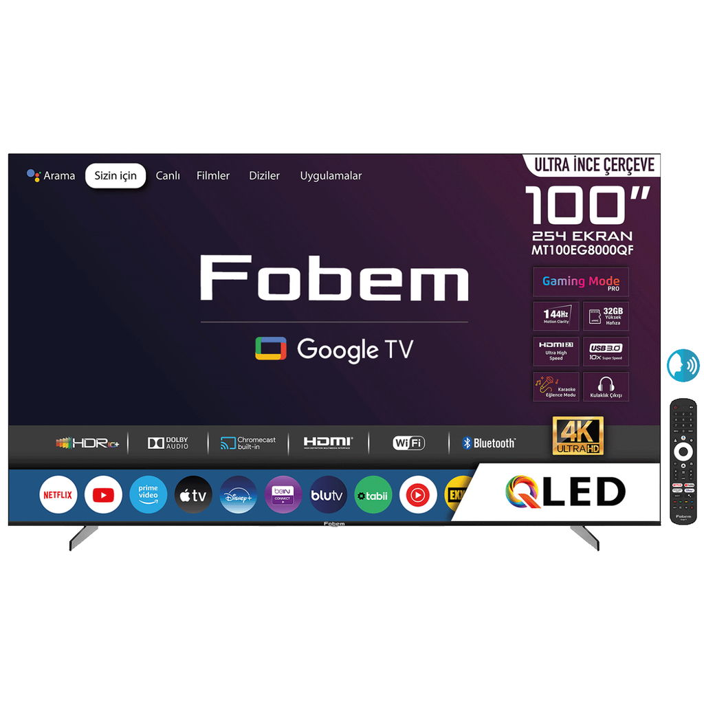 Fobem Televizor MT100EG8000QF, 100", 4K UHD 3840x2160, Smart, Google TV