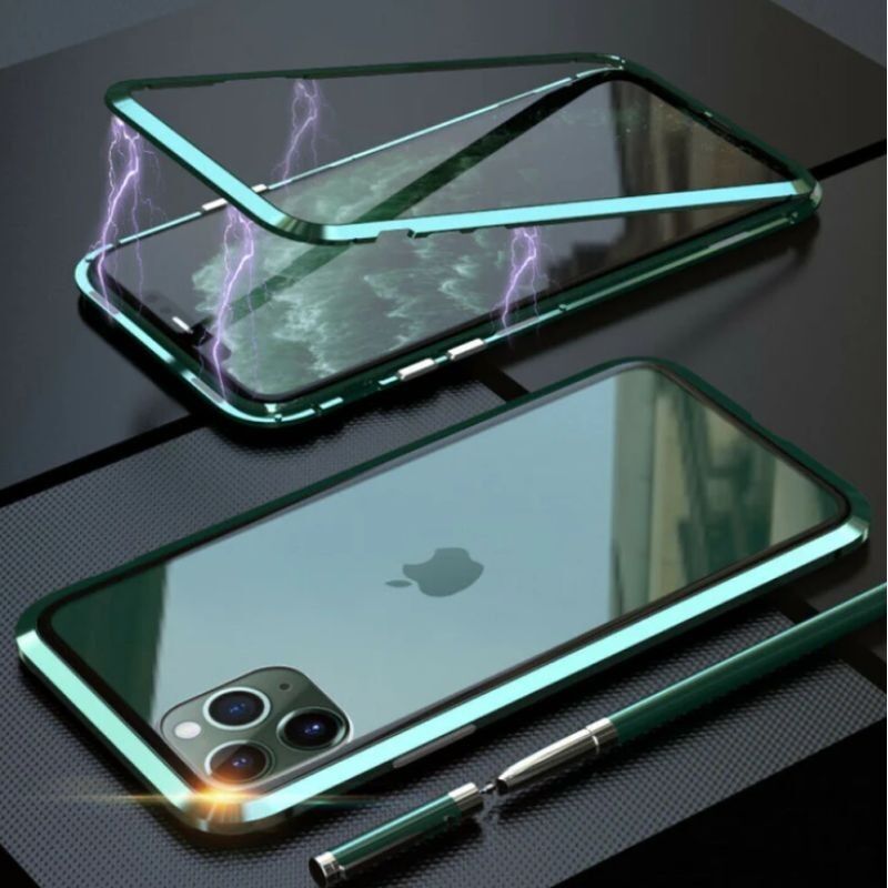 Staklena maska za iPhone 15 Pro Max, 360°, Magnetska Zelena
