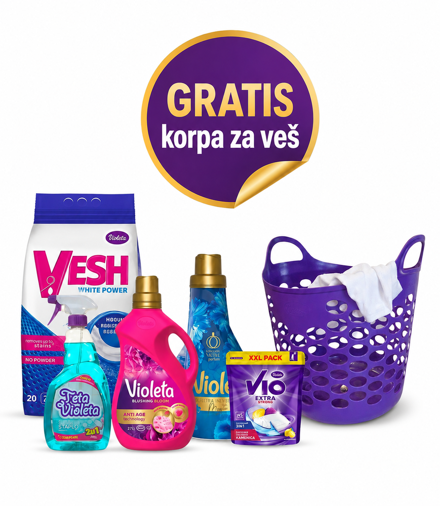 VIOLETA paket za domaćinstvo 5u1+ GRATIS korpa za veš | Ananas
