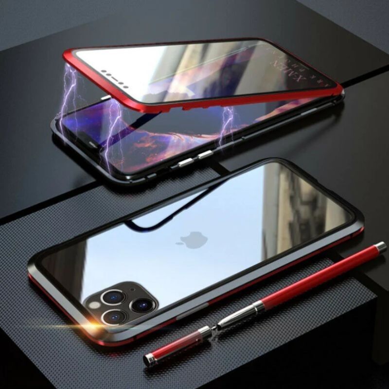 Staklena maska za iPhone 15 Pro Max, 360°, Magnetska, Crvena