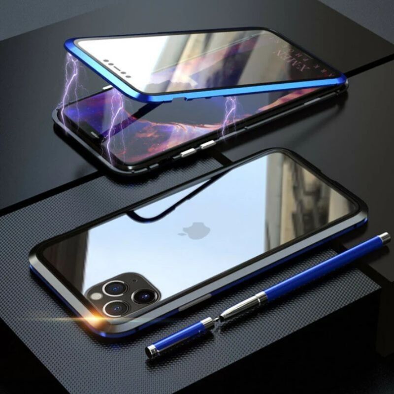 Staklena maska za iPhone 15, 360°, Magnetska, Plava