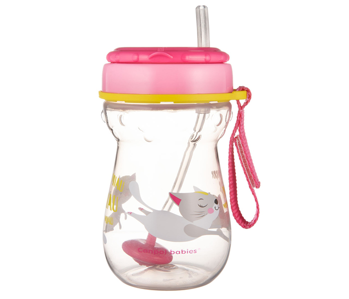 Canpol Babies Bebi šolja sa slamčicom "Cat" 350ml roze-žuta