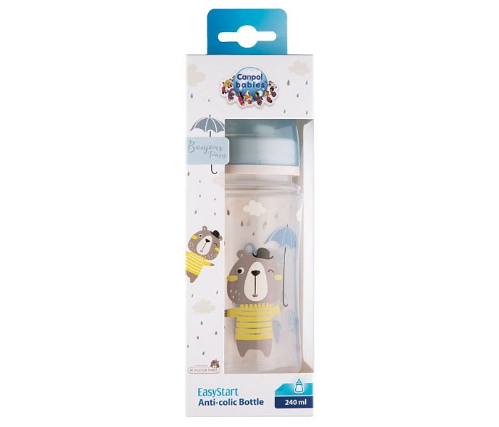 CANPOL BABIES Flašica za bebe Wide Neck Easy Start pp Bonjour Paris 35/232 240 ml plava
