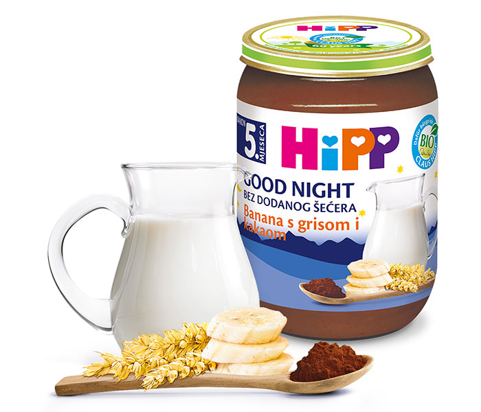 Hipp kašica za l. noć banana, griz i kakao 190g