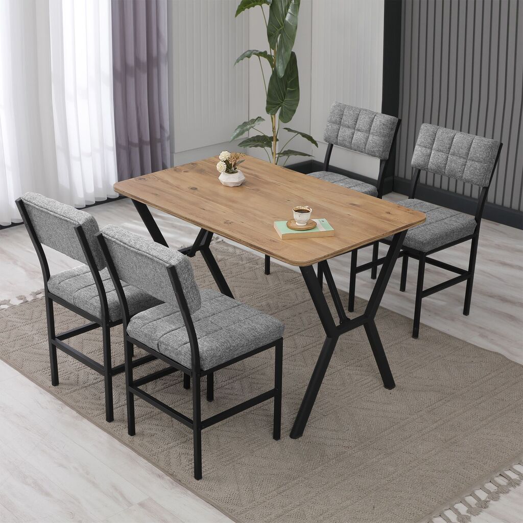 Hanah Home Trpezarijski sto i stolice Dubai, Sivo-krem