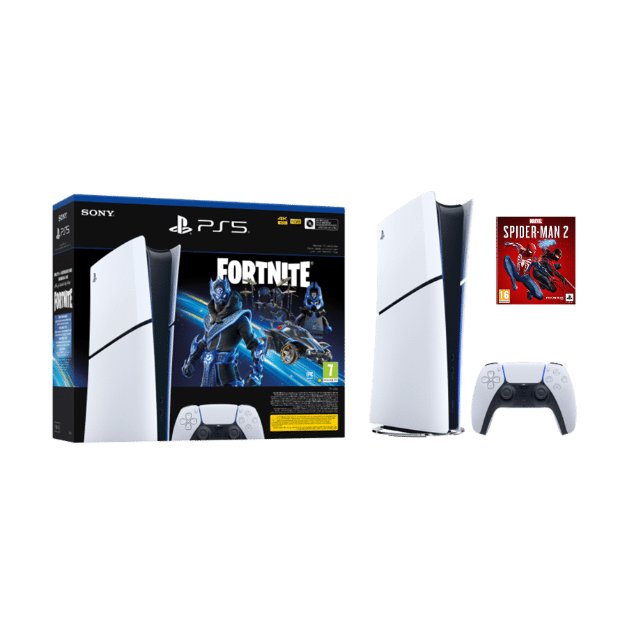 Sony PlayStation 5 Slim digital edition d chassis, Marvel"s Spider-Man 2, Fortnite | Ananas