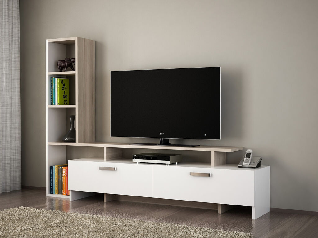 Hanah kućni TV komoda Simal bijela-krem boja