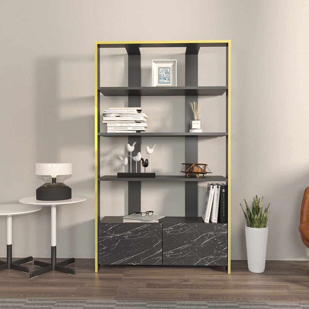 Hanah Home Polica 93,6x160x31,5cm Crni mramor