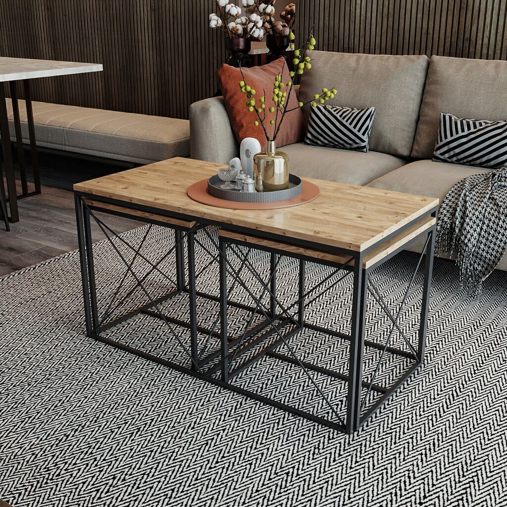 Hanah Home Defne Set Klub stolova, 3 komada, Hrast