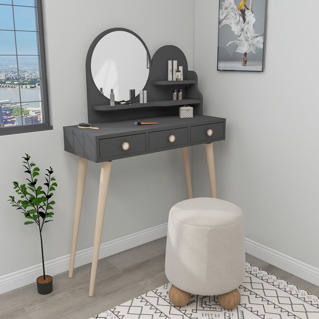Hanah Home Stol za šminkanje 74x130.8x35cm Antracit