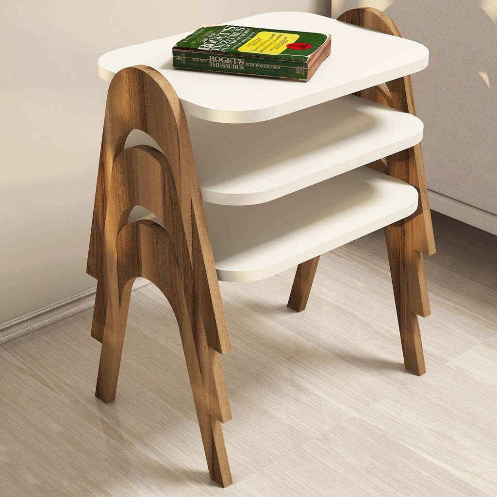 Hanah Home Pomoćni stolčić Paris, 3 komada, Bijelo-Smeđi