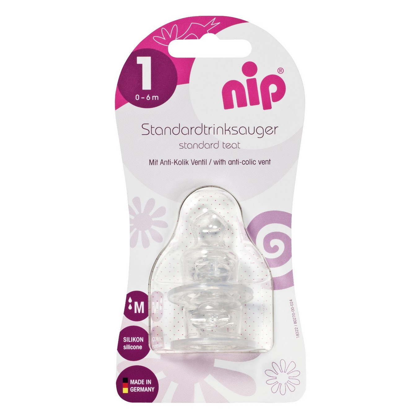 NIP Silikonska cucla sa ventilom protiv grčeva 0-6m 2 komada