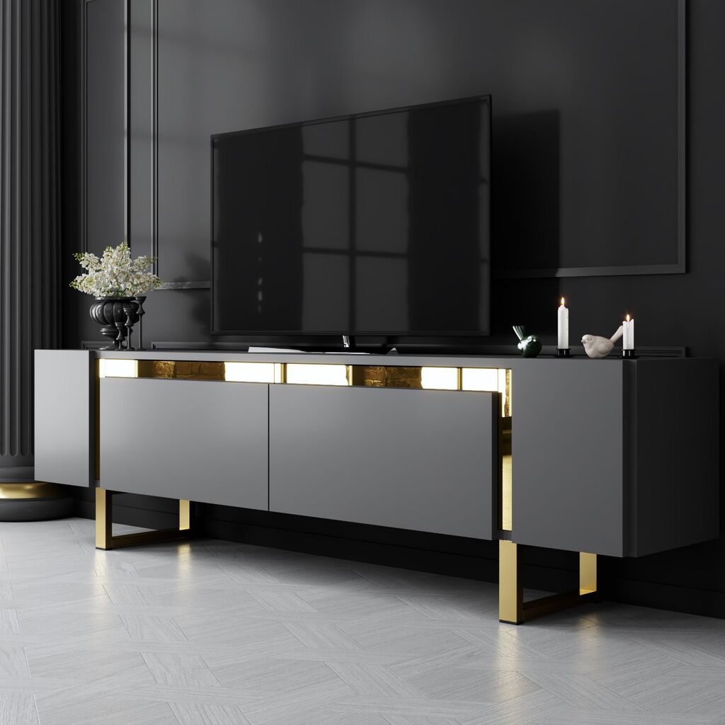 Hanah Home TV komoda Yildiz, 180x50x30 cm, Antracit-Zlatne boje