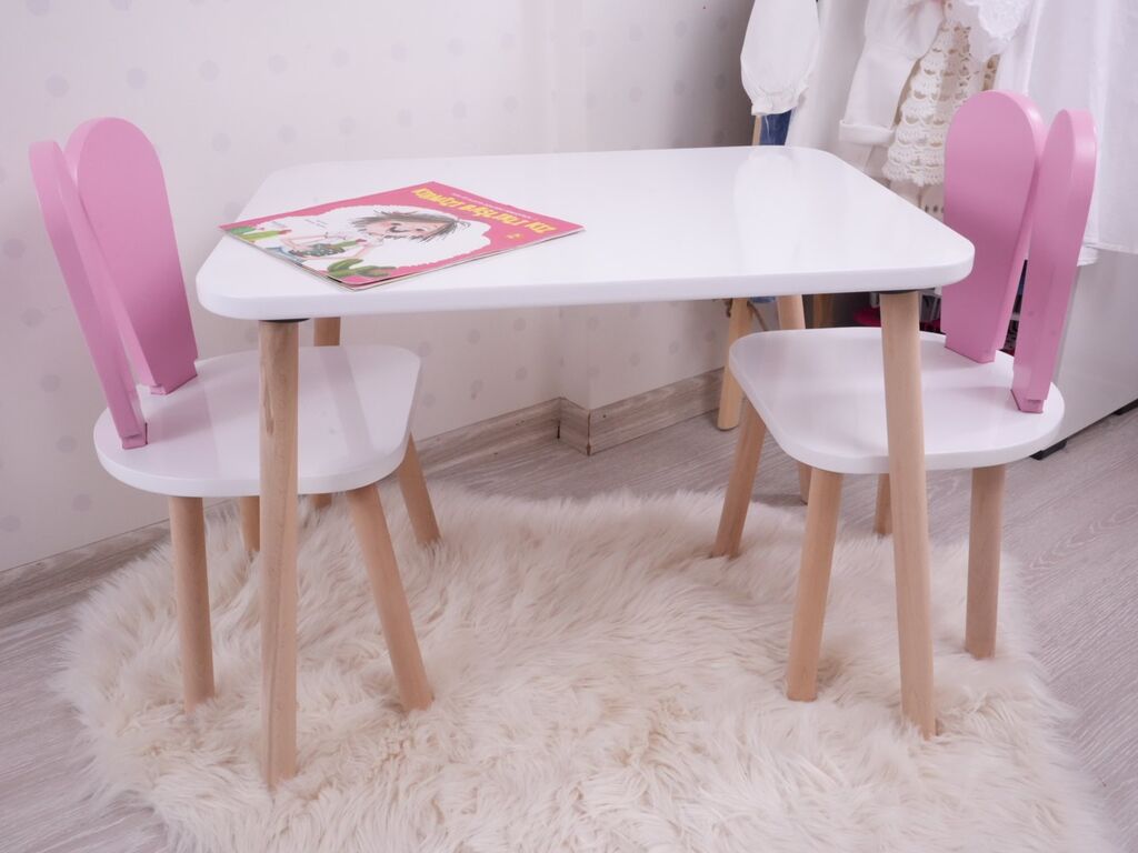 Hanah Home Set dječji stol i stolice Zeko, bijelo-roze