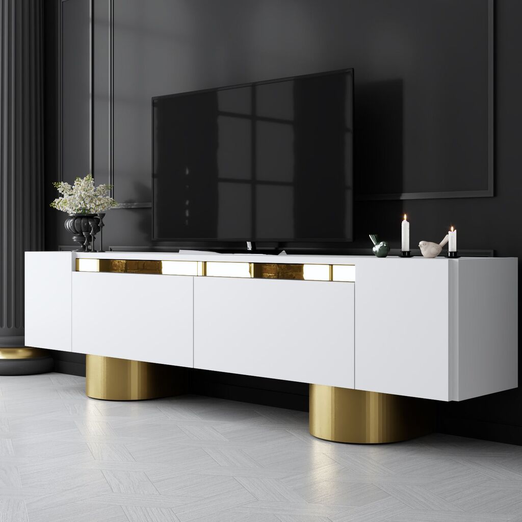 Hanah Home TV komoda Bohem, 180x50x30 cm, Bijelo-Zlatne boje