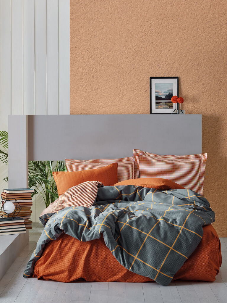 L'essentiel Maison set posteljine Stark, 200x220 cm, terakota-tamno plava