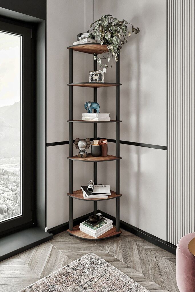 Hanah Home Knjižna polica sa 6 uglova, 34x173x34 cm, Boja oraha