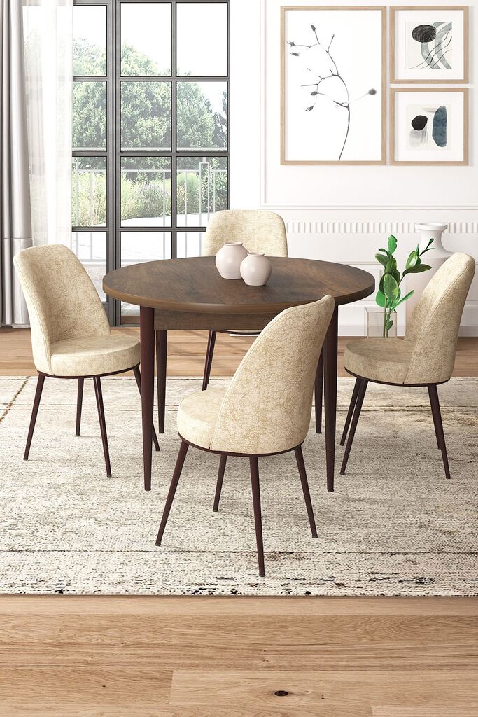 Hanah Home Set Trpezarijski sto i 4 stolice, bež-smeđa