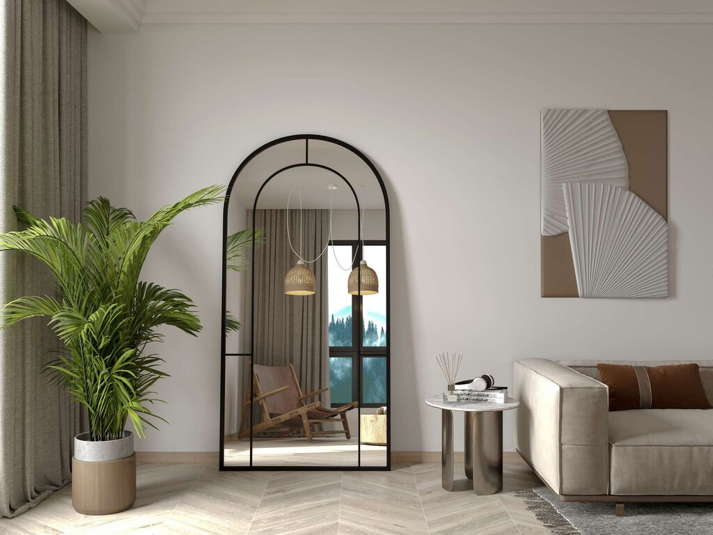 Hanah Home Podno ogledalo Okruglo, 90 cm x 180 cm, Crno