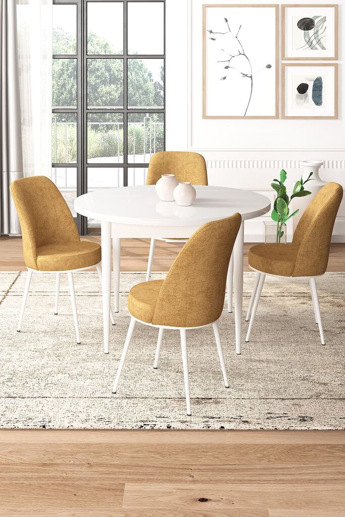 Hanah Home Set Trpezarijski sto i 4 stolice, oker-bijela