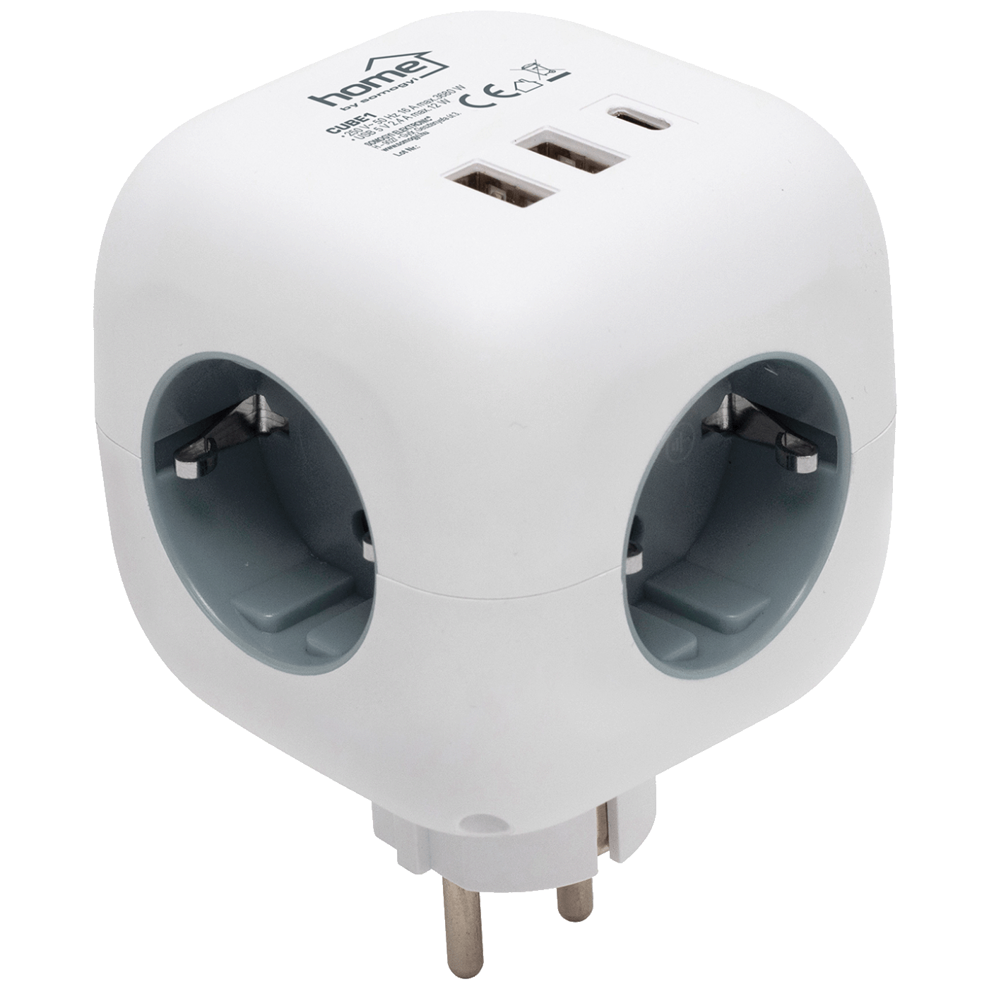 Home Strujni razdjeljnik sa 3 utičnice CUBE1, 3 x USB, Bijeli