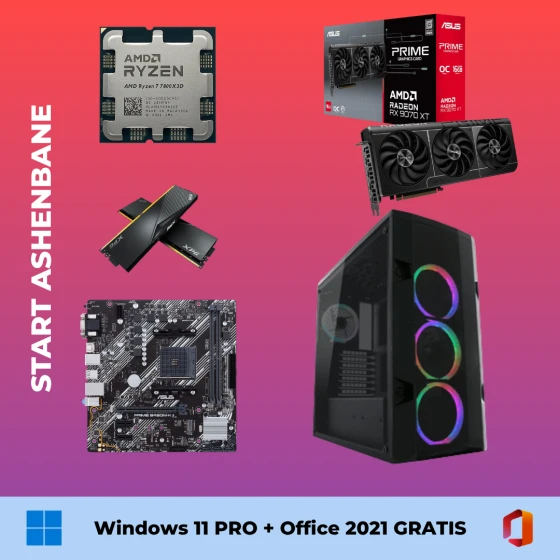 Start Ashenbane Računar, Gaming, Ryzen 7 7800X3D, RX 9070 XT 16GB, 32GB DDR5, 1TB SSD + Windows 11 pro + Office 2021 | Ananas