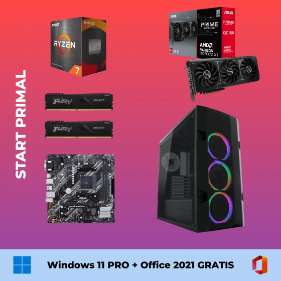 Start Primal Računar, Gaming, Ryzen 7 5700X OC, RX 9070 XT OC, 32GB DDR4, 1TB SSD + Windows 11 pro + Office 2021 | Ananas