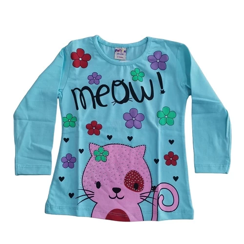 VRABAC Majica dugih rukava za bebe Meow, Tirkizna