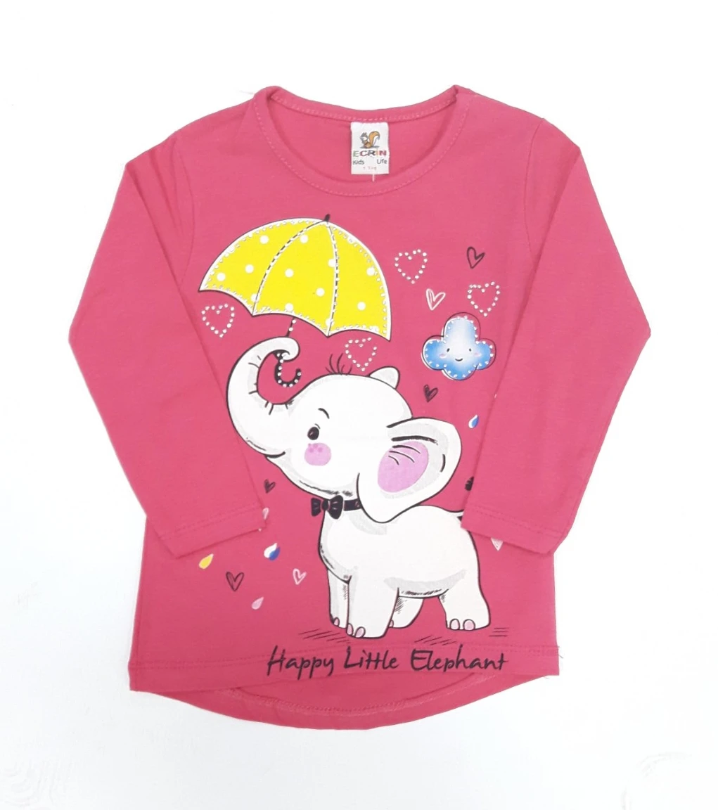 VRABAC Majica dugih rukava za bebe Happy little elephan, Roze
