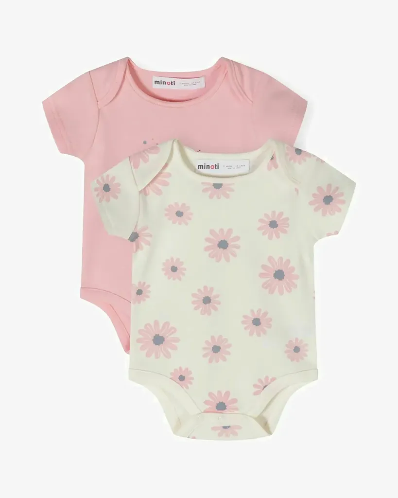 Minoti Set bodija za bebe Cvjetići, 2 Komada, Roze