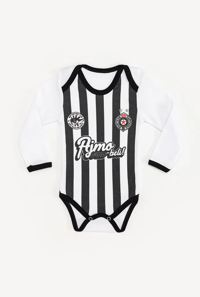 Partizan-Stefan Bodi dugih rukava za bebe Partizan ajmo crno-beli, Belo-crni
