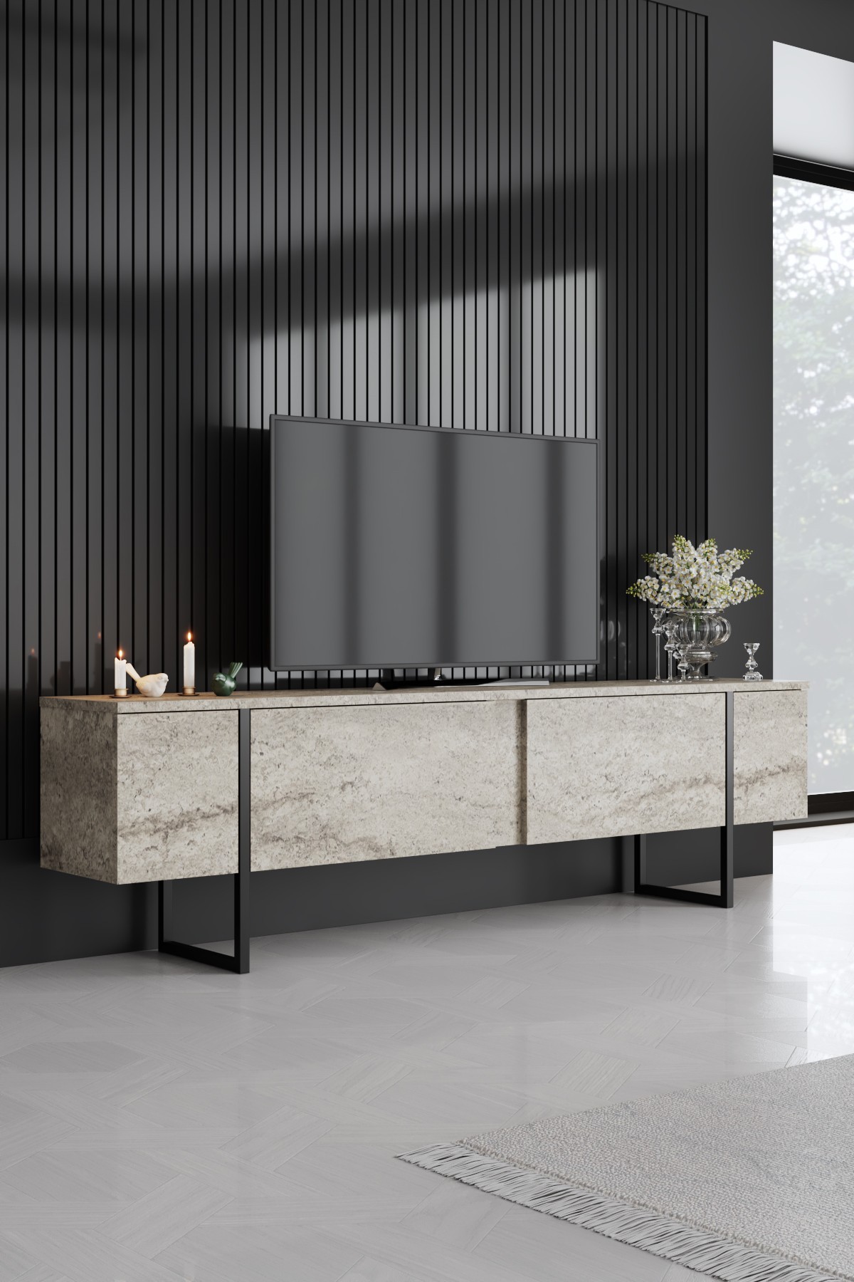 Hanah home TV komoda Luxe Bež-Crna