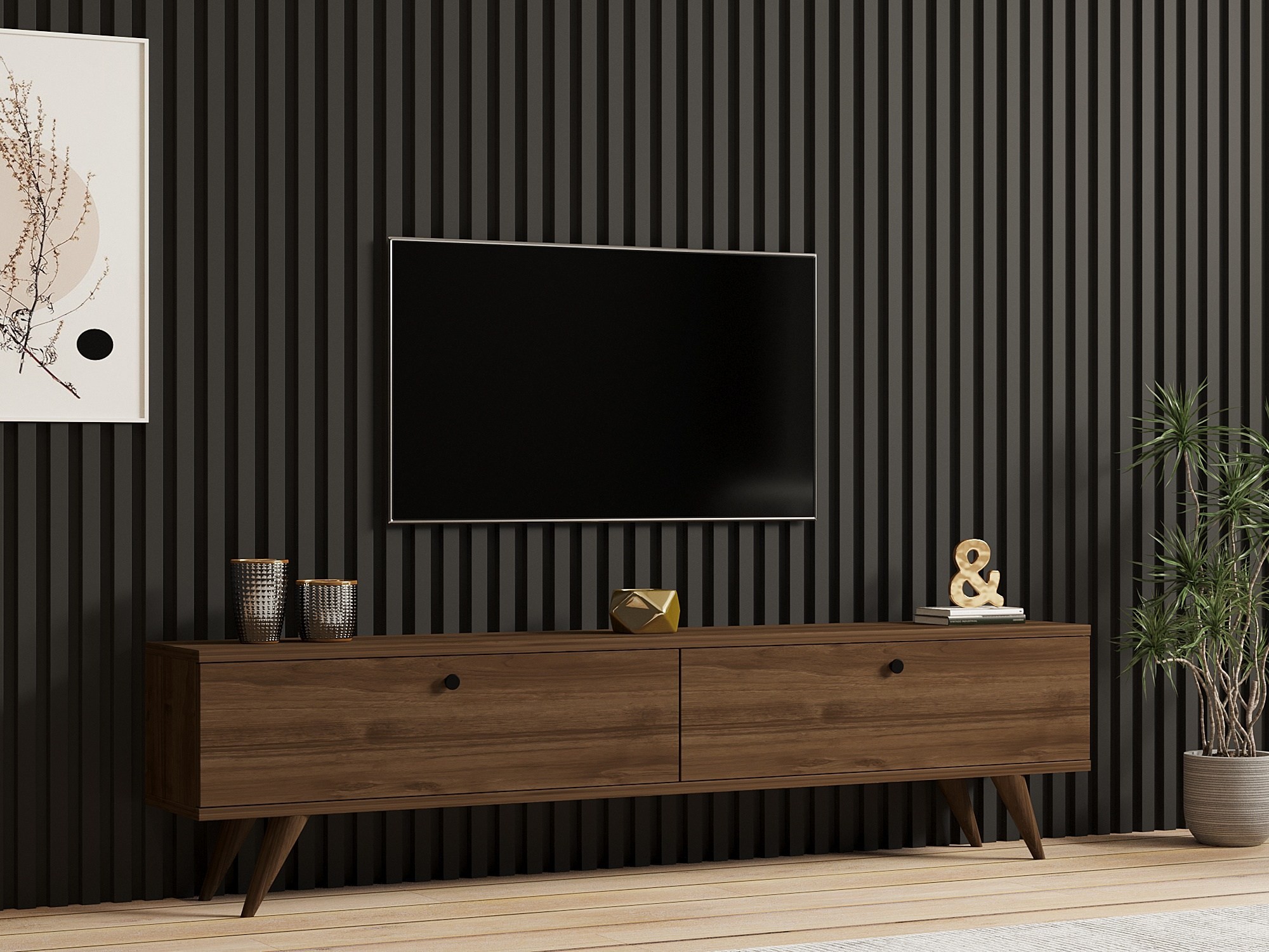 Hanah Home Supporto per TV, melammina, Quercia Bianca, Taglia Unica