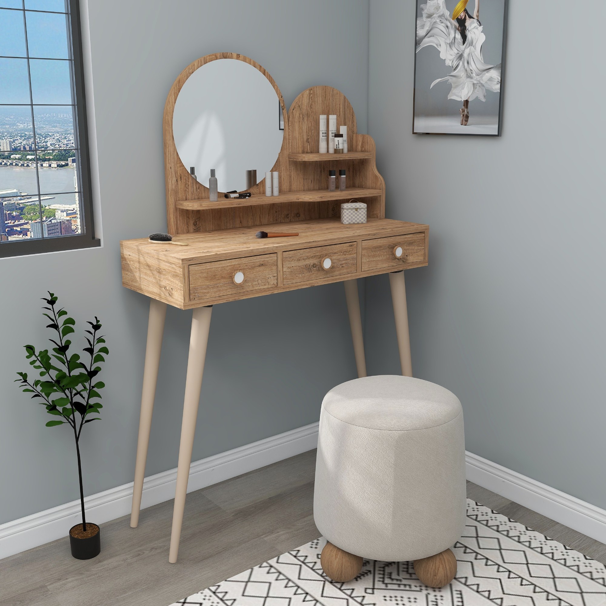 Hanah Home Stol za šminkanje 74x130.8x35cm Antracit
