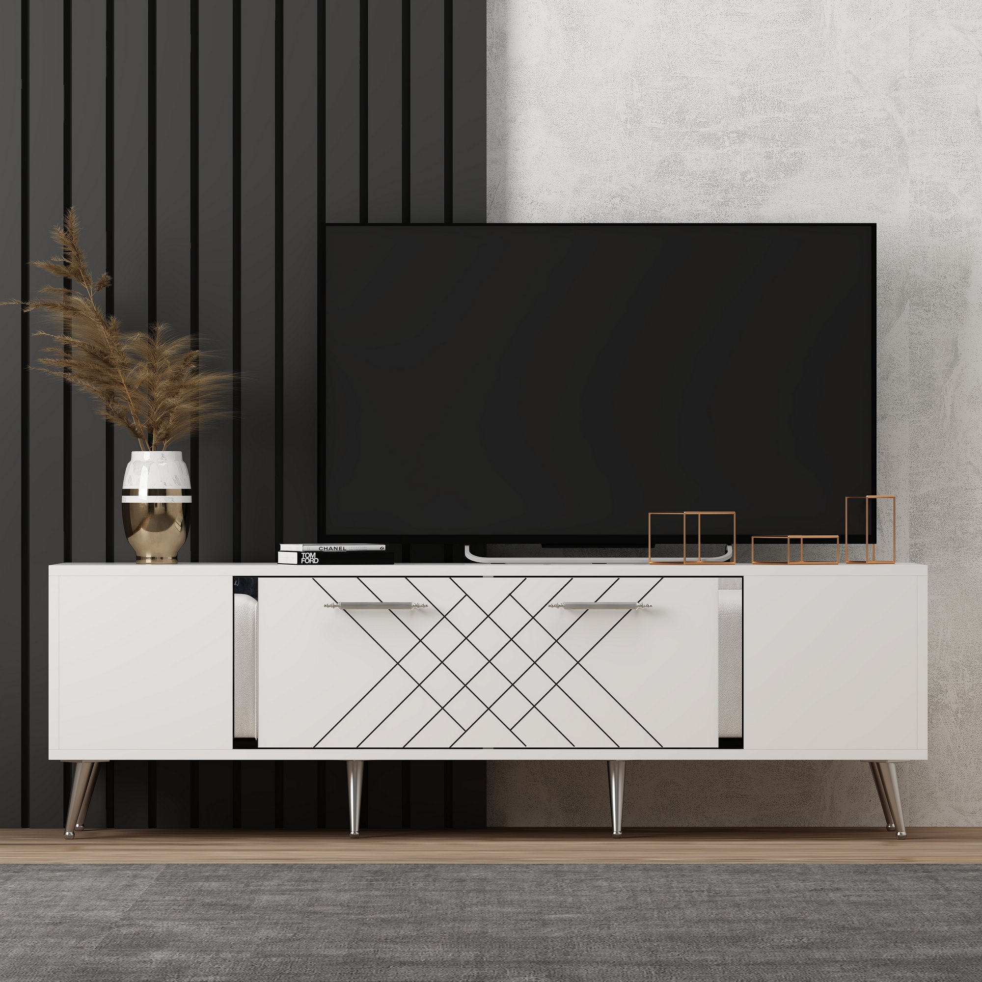 Hanah home TV komoda Detas Bijelo-Srebrna