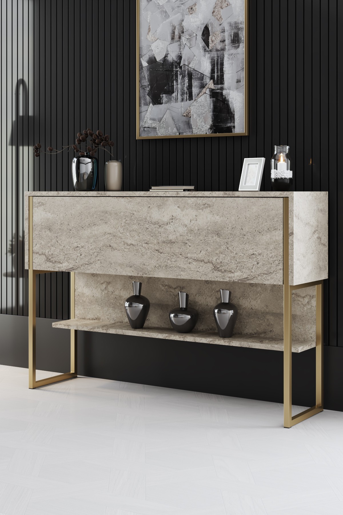 Hanah Home Komoda Luxe 120x80x30cm Bež-Zlatna