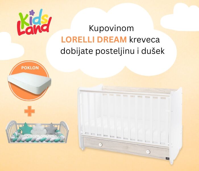 Lorelli Drveni krevetić Dream sa posteljinom i dušekom Oak/mint