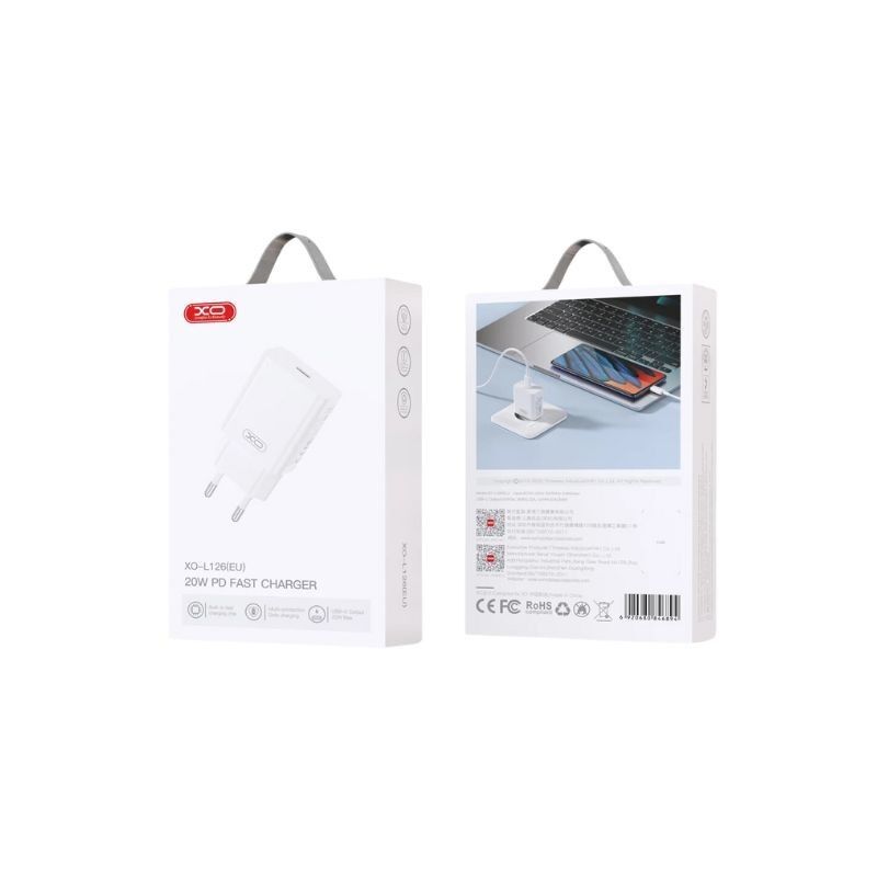 XO Kućni punjač L126, USB-C, PD, 20W, Brzo punjenje, Bijeli