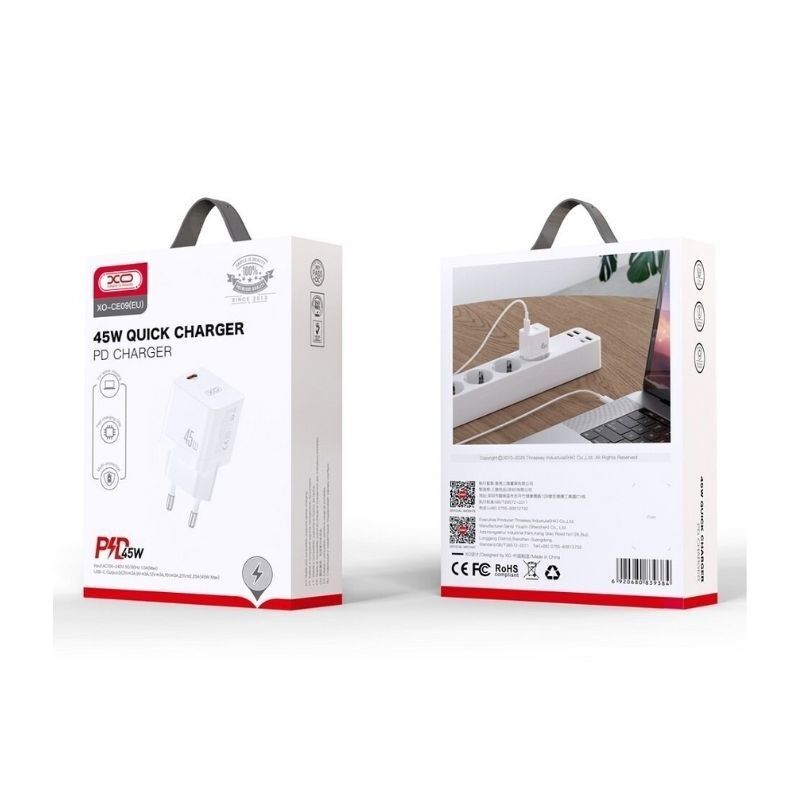 XO Kućni punjač CE09, PD, 45W, USB Tip-C, Bijeli