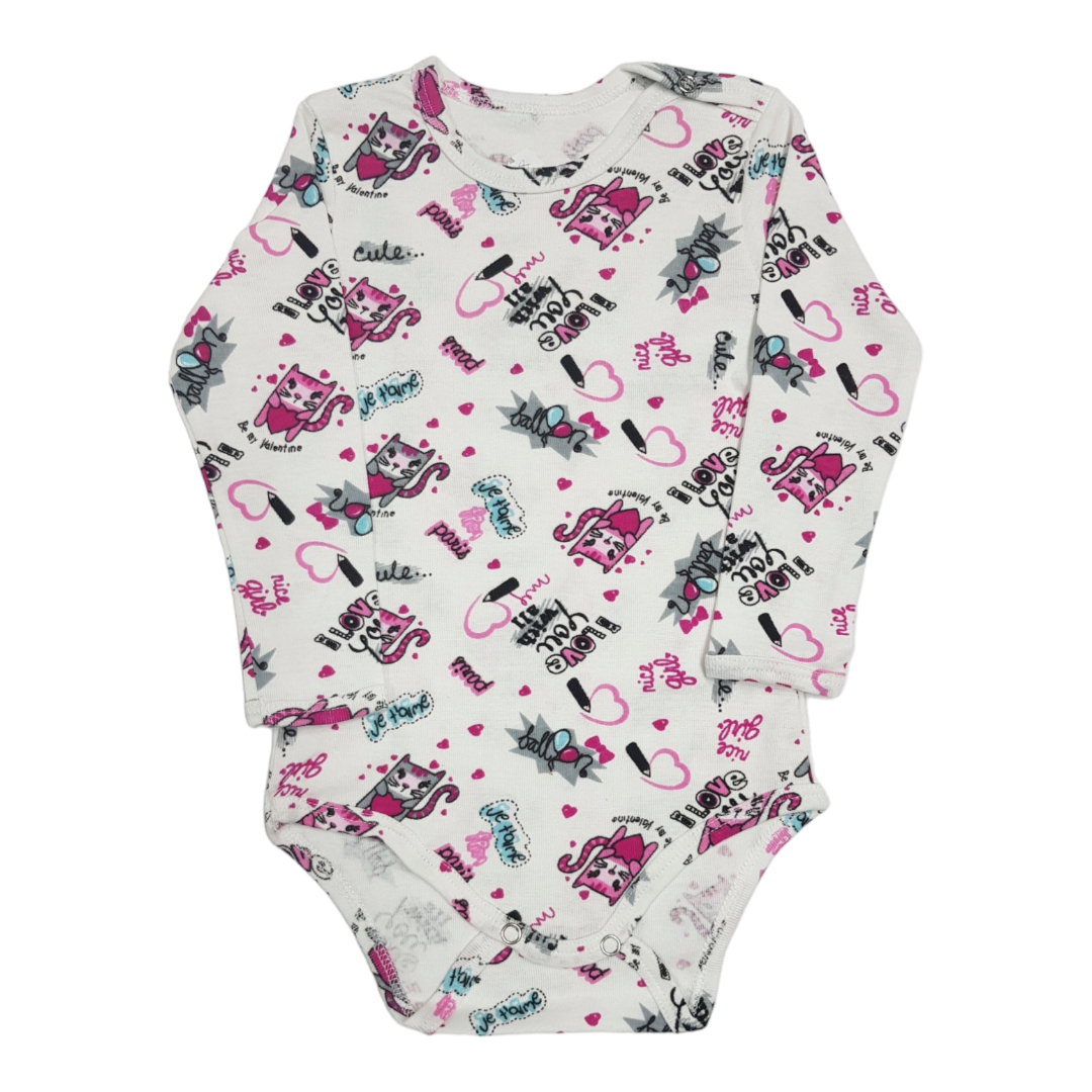 BUNNY BOO Bodi za bebe dugih rukava Maca, Beli