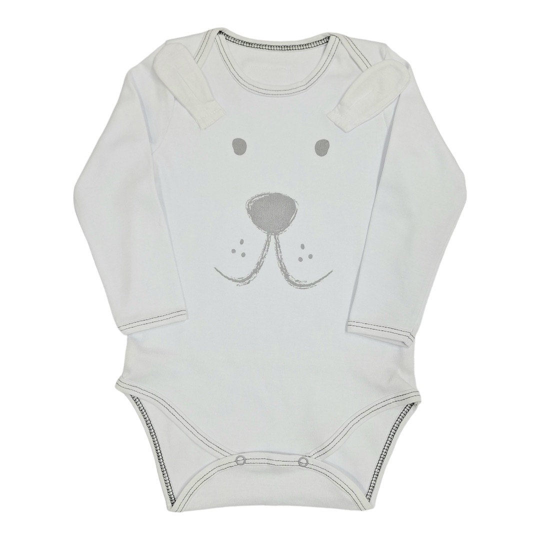 BUNNY BOO Bodi za bebe dugih rukava Kuca, Beli