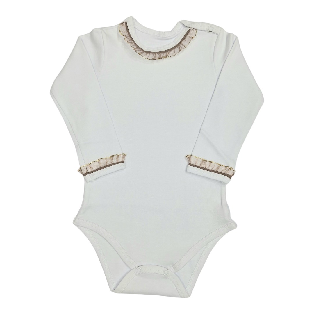 BUNNY BOO Bodi za bebe dugih rukava, Belo-braon